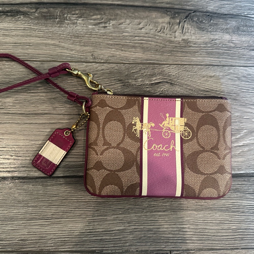 Coach Signature Brown and Pink Wristlet